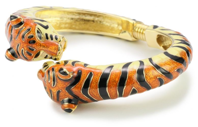 Kenneth Jay Lane Black And Tan Tiger Head Bracelet