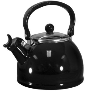 Calypso Basics 2.2 Quart Whistling Teakettle with Glass Lid, Black